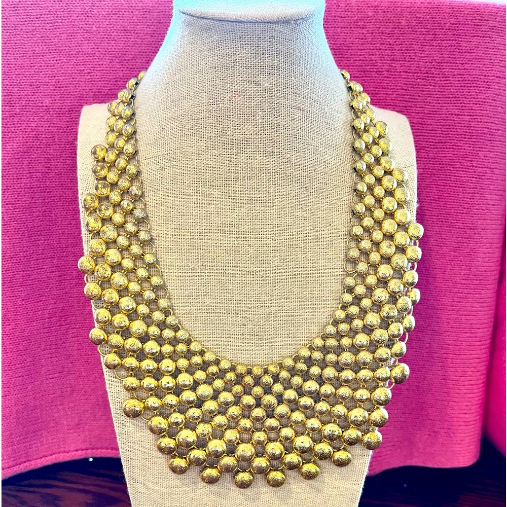 Gold Tone Mesh Bib Necklace